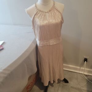 Nine West Rose Gold Metallic Pleated Halter Dress Size 10